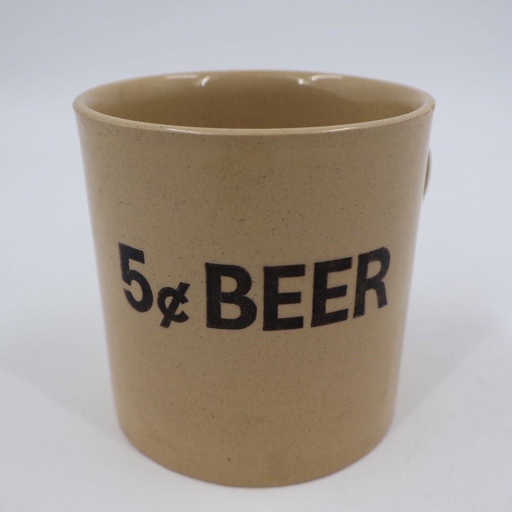 Unbranded 5 Cent BEER Mug Tan Vintage Made in England Stoneware Speckled